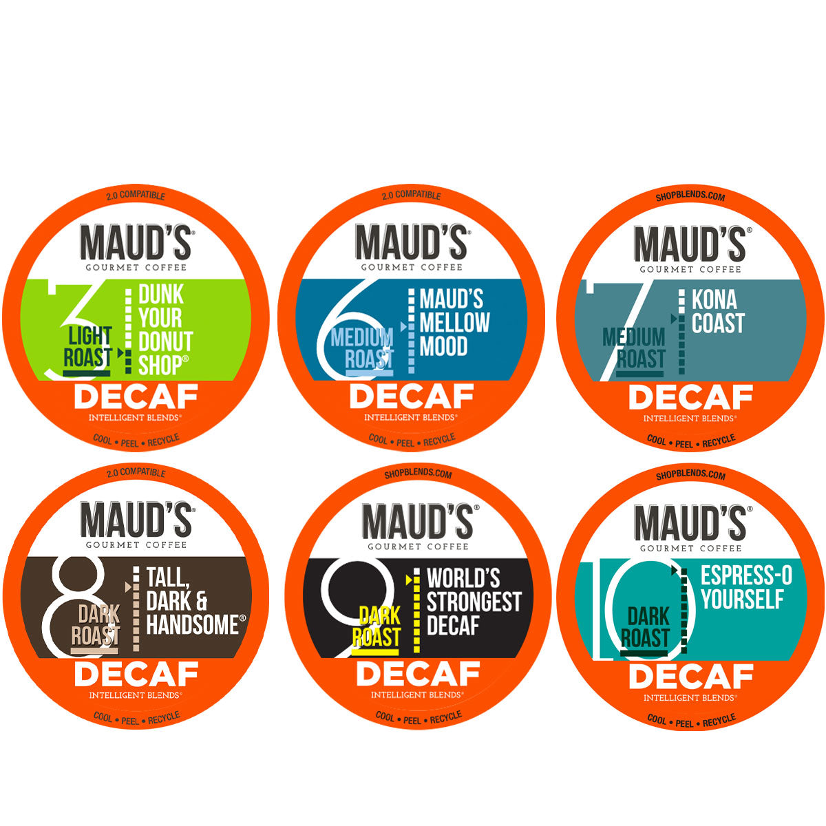 Maud's Decaf Coffee Pods Variety Pack (6 Blends) - 54 Pods