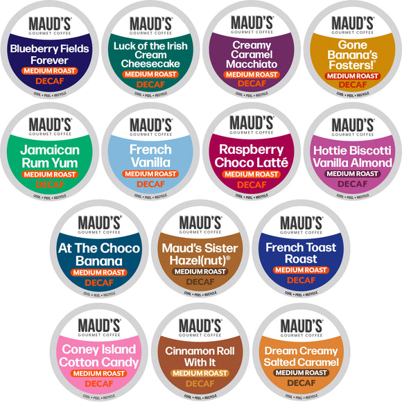 Maud's Super Flavored Decaf Coffee Pods Variety Pack (14 Flavors)