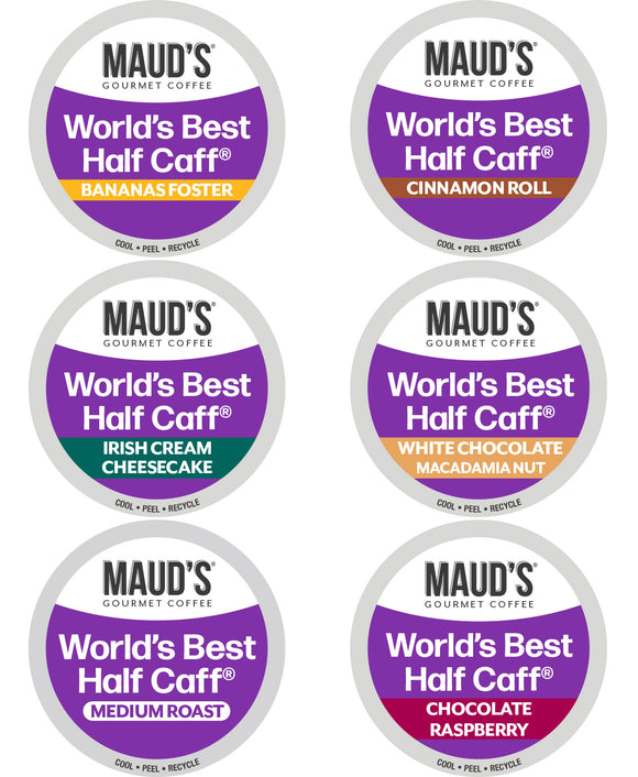 Maud's World's Best Half Caff Flavored Coffee Pods Variety Pack (6 Blends)