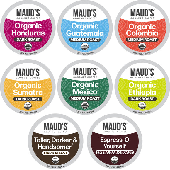 Maud's Organic Coffee Pods Variety Pack (8 Blends)
