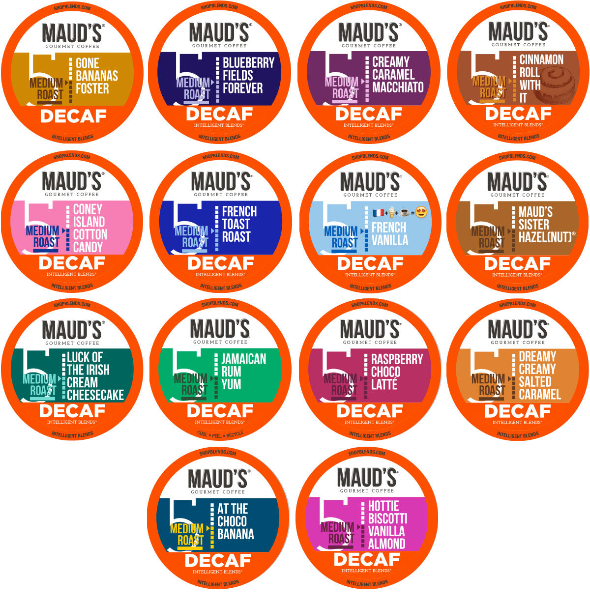 Maud's Super Flavored Decaf Coffee Pods Variety Pack (14 Flavors) - 80 Pods