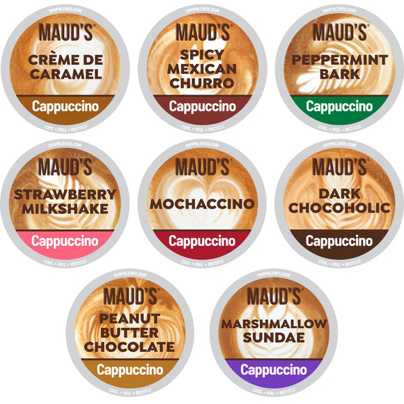 Maud's Cappuccino Variety Pack Coffee Pods  8 Flavors - 56ct