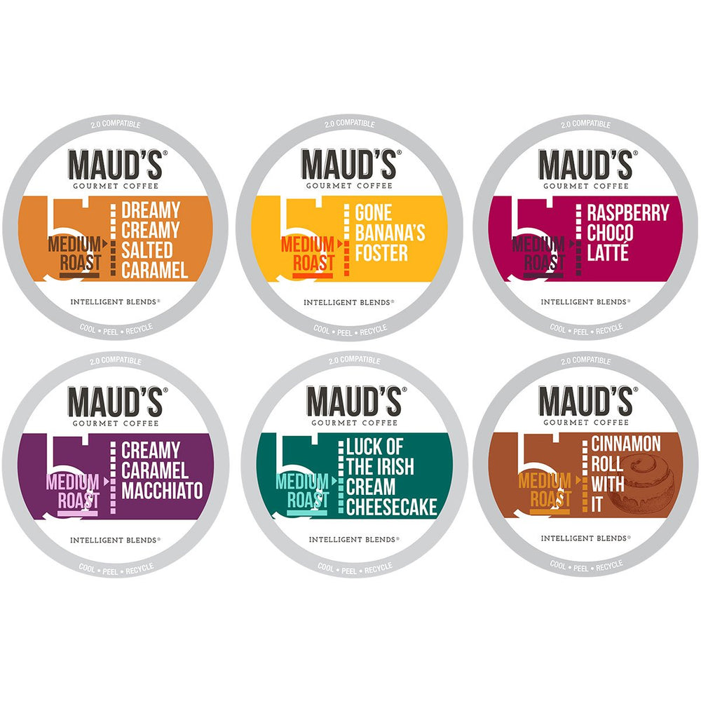 Maud's Flavored Coffee Pods Sampler Variety Pack (6 Flavors) - 48 Pods