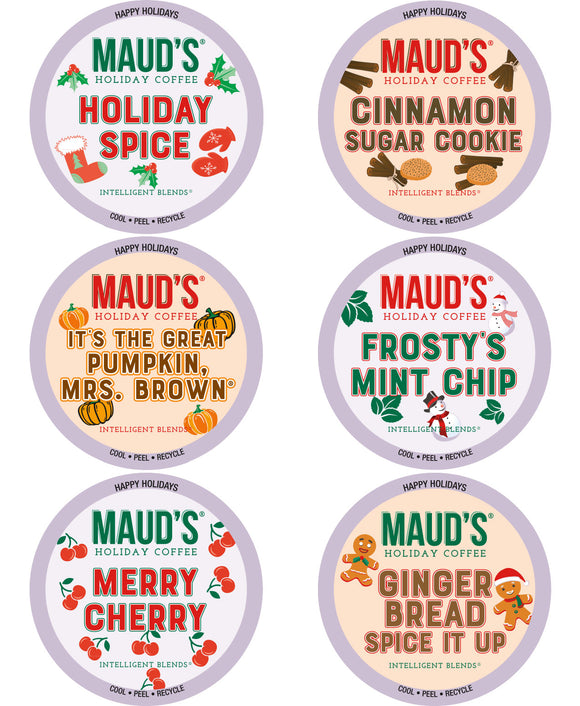 Maud's Holiday Variety Pack, Winter Flavored Coffee Pods (6 Blends)