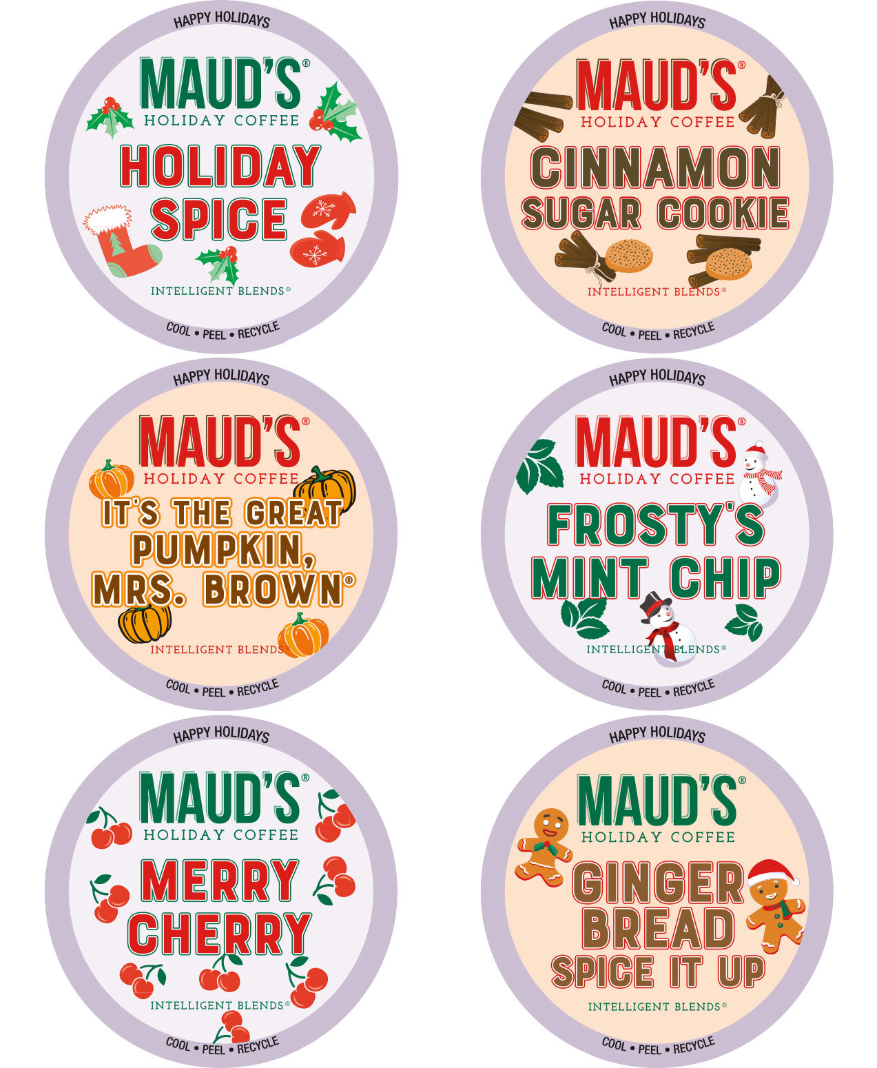 Maud's Holiday Variety Pack, Winter Flavored Coffee Pods (6 Blends)