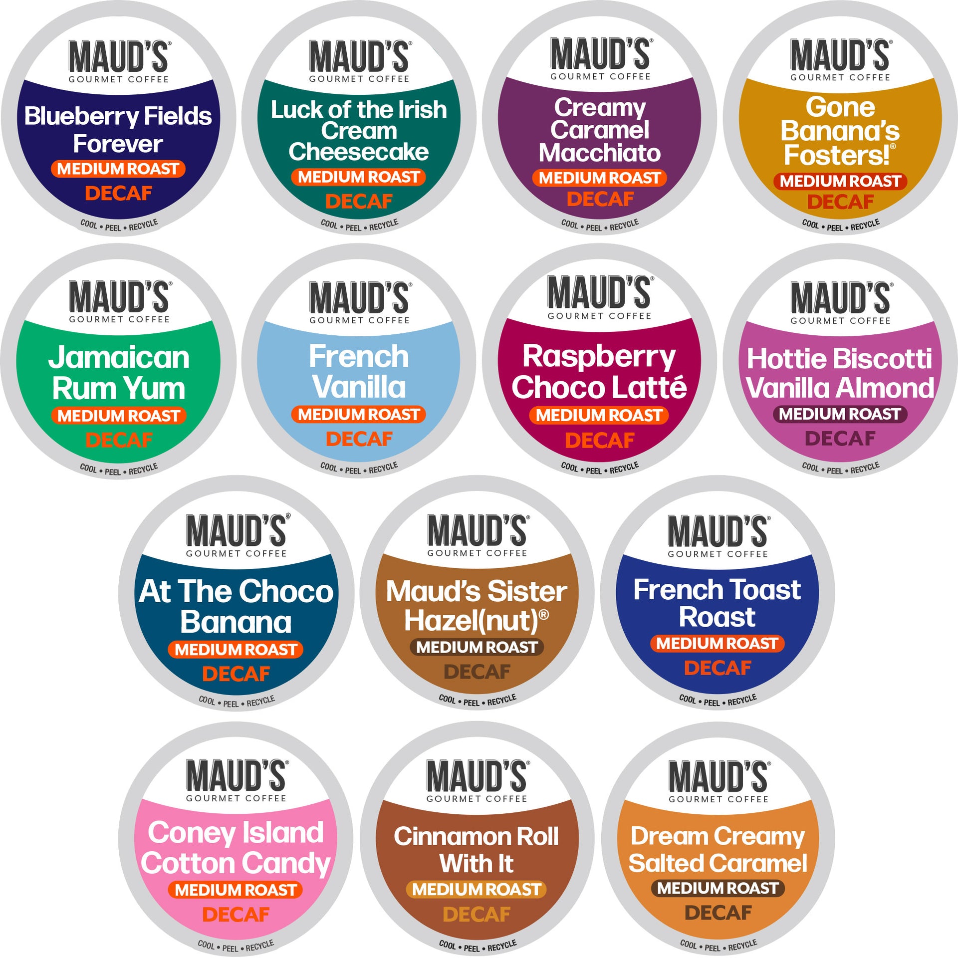 Maud's Super Flavored Decaf Coffee Pods Variety Pack (14 Flavors)