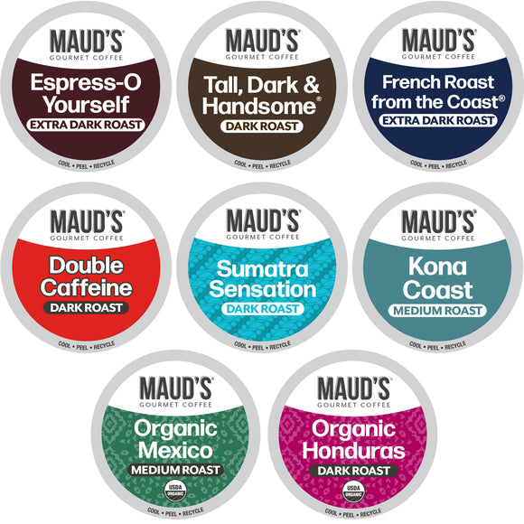 Maud's Dark/Bold Roast Coffee Pods Variety Pack (8 Blends)