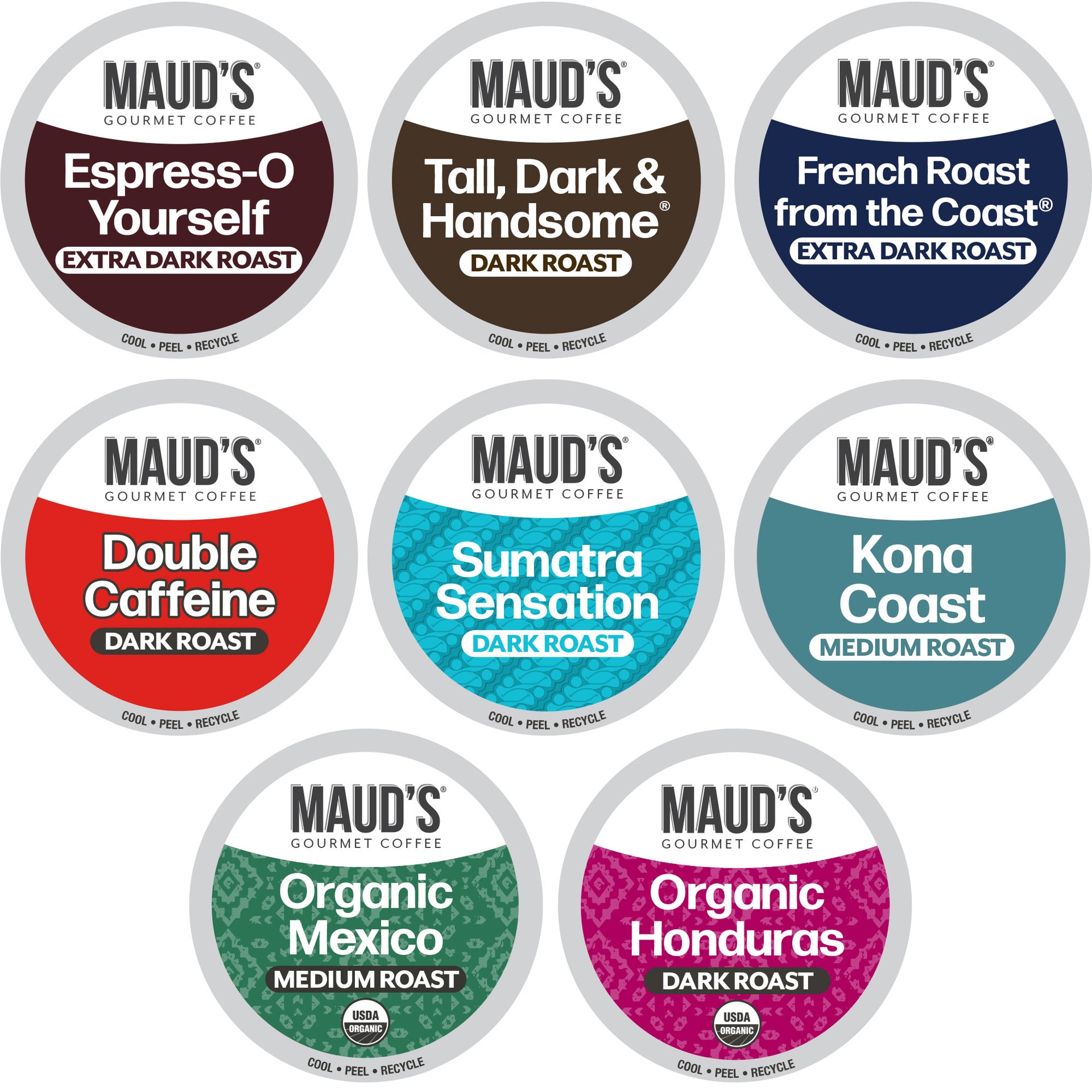 Maud's Dark/Bold Roast Coffee Pods Variety Pack (8 Blends)