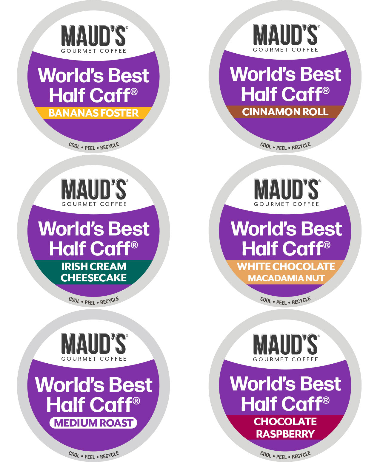 Maud's World's Best Half Caff Flavored Coffee Pods Variety Pack (6 Blends)