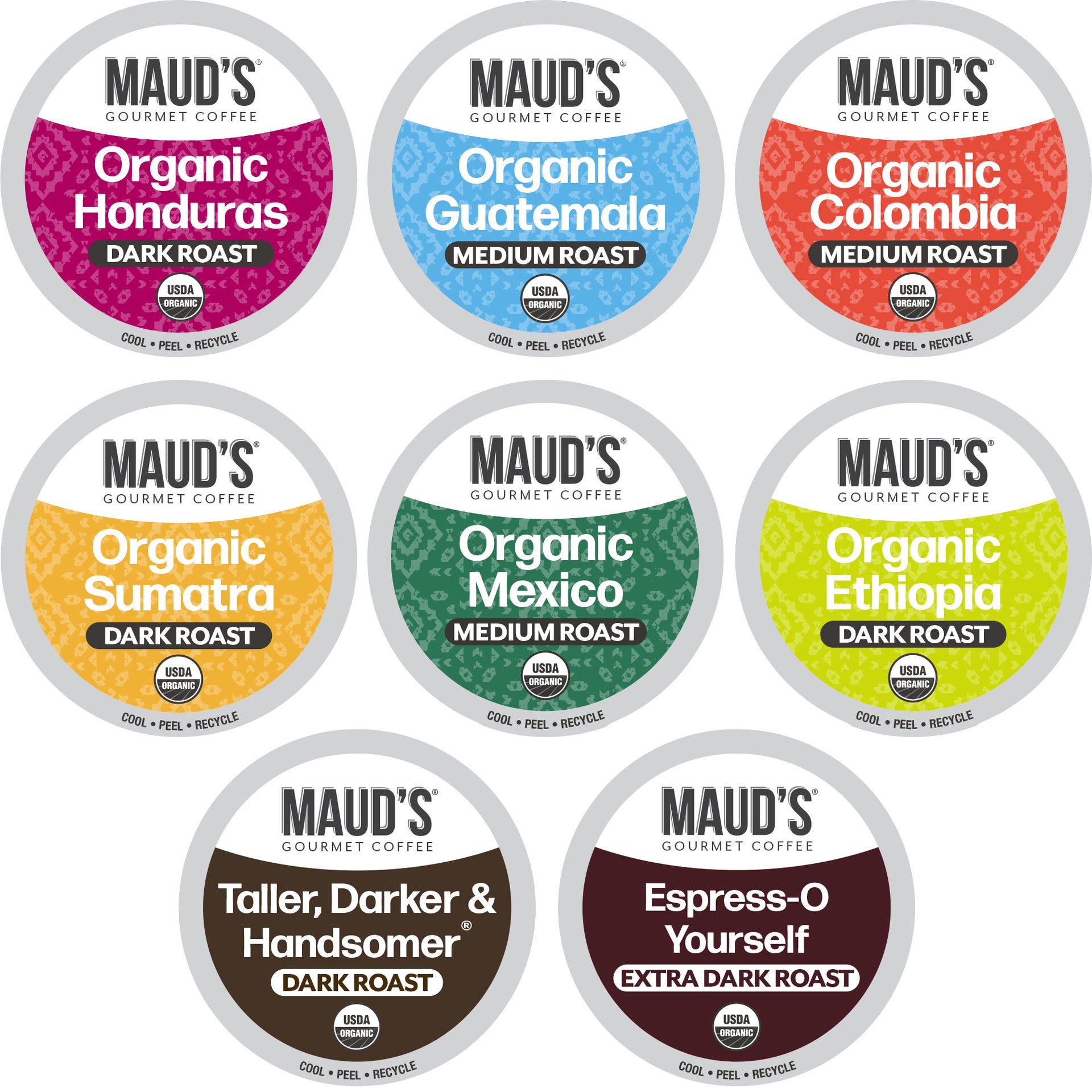 Maud's Organic Coffee Pods Variety Pack (8 Blends)