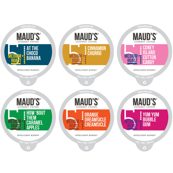 Maud's Boardwalk Flavored Coffee Pods Variety Pack (6 Flavors) - 50 Pods