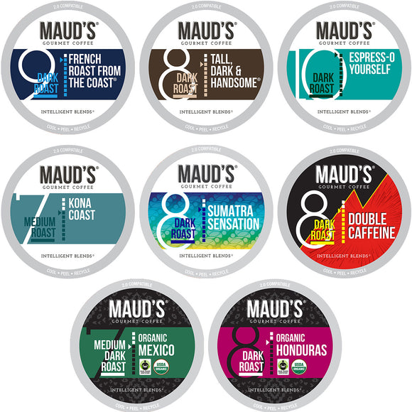 Maud's Dark/Bold Roast Coffee Pods Variety Pack (8 Blends) - 40ct