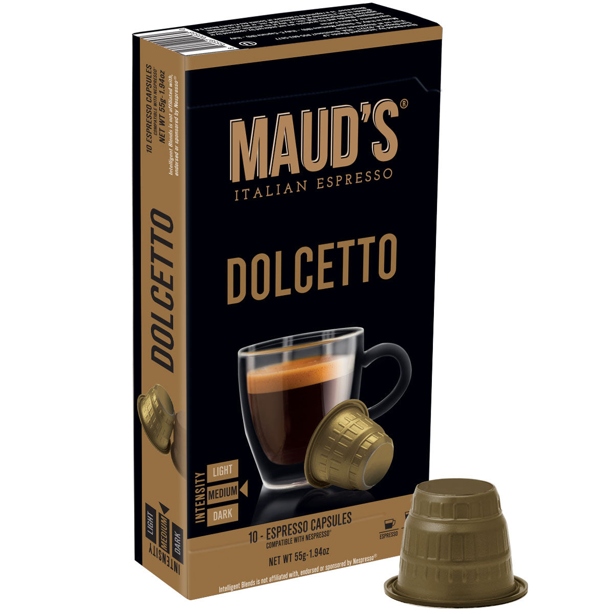 Maud's Dolcetto Italian Espresso Capsules 100ct (10x10)