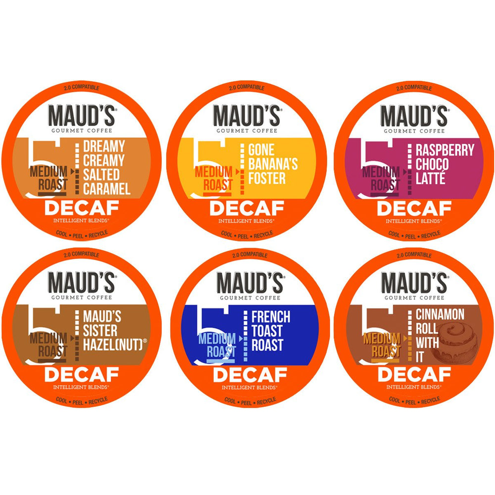 Maud's Decaf Flavored Coffee Pods Sampler Variety Pack (6 Flavors) - 24 Pods