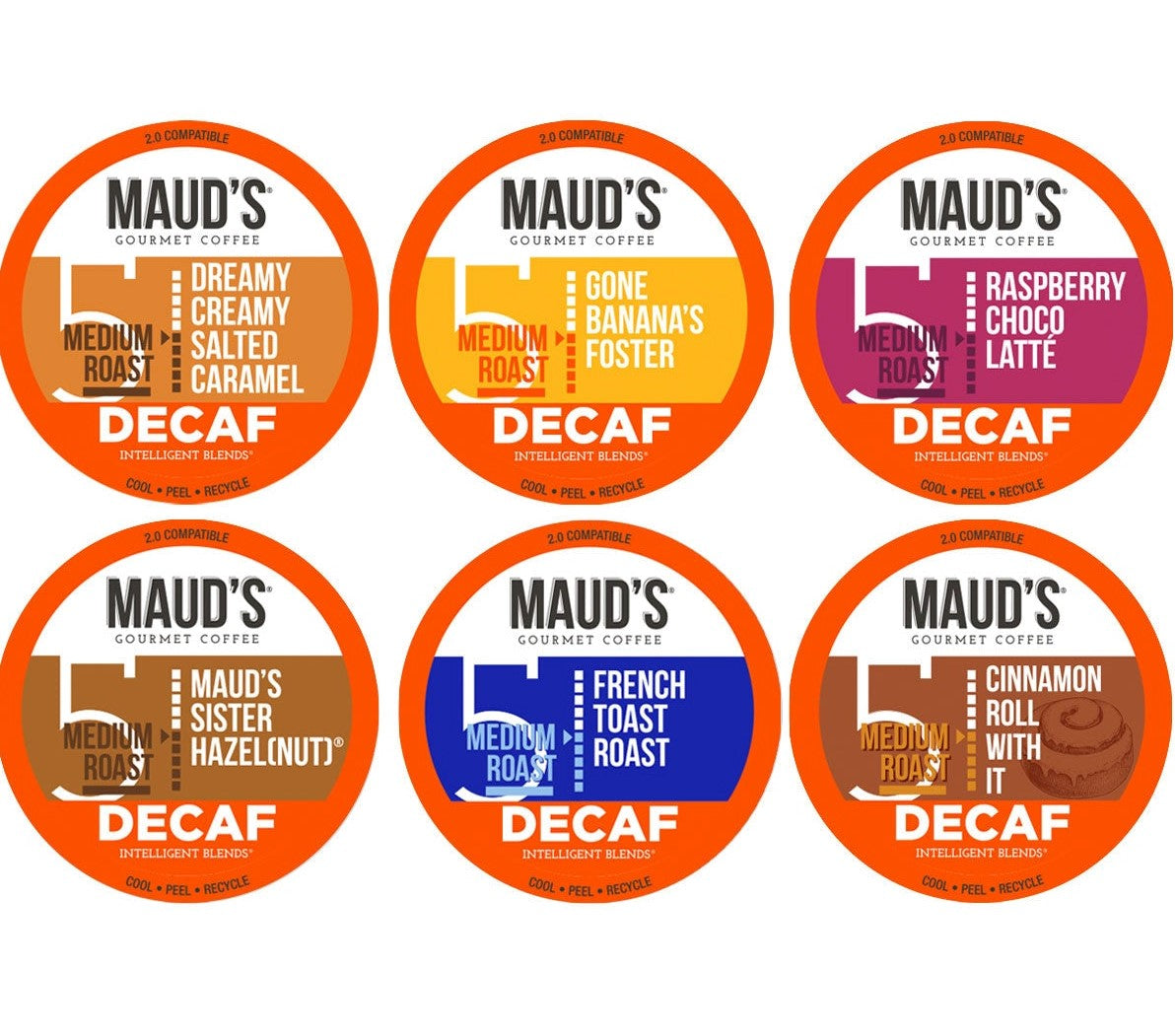 Maud's Decaf Flavored Coffee Pods Variety Pack (6 Blends) - 100 Pods