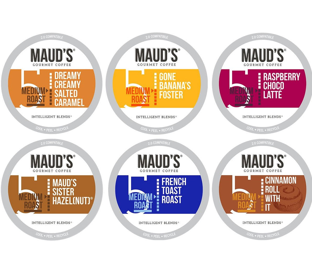 Maud's Flavored Coffee Pods Variety Pack (6 Blends) - 100 Pods