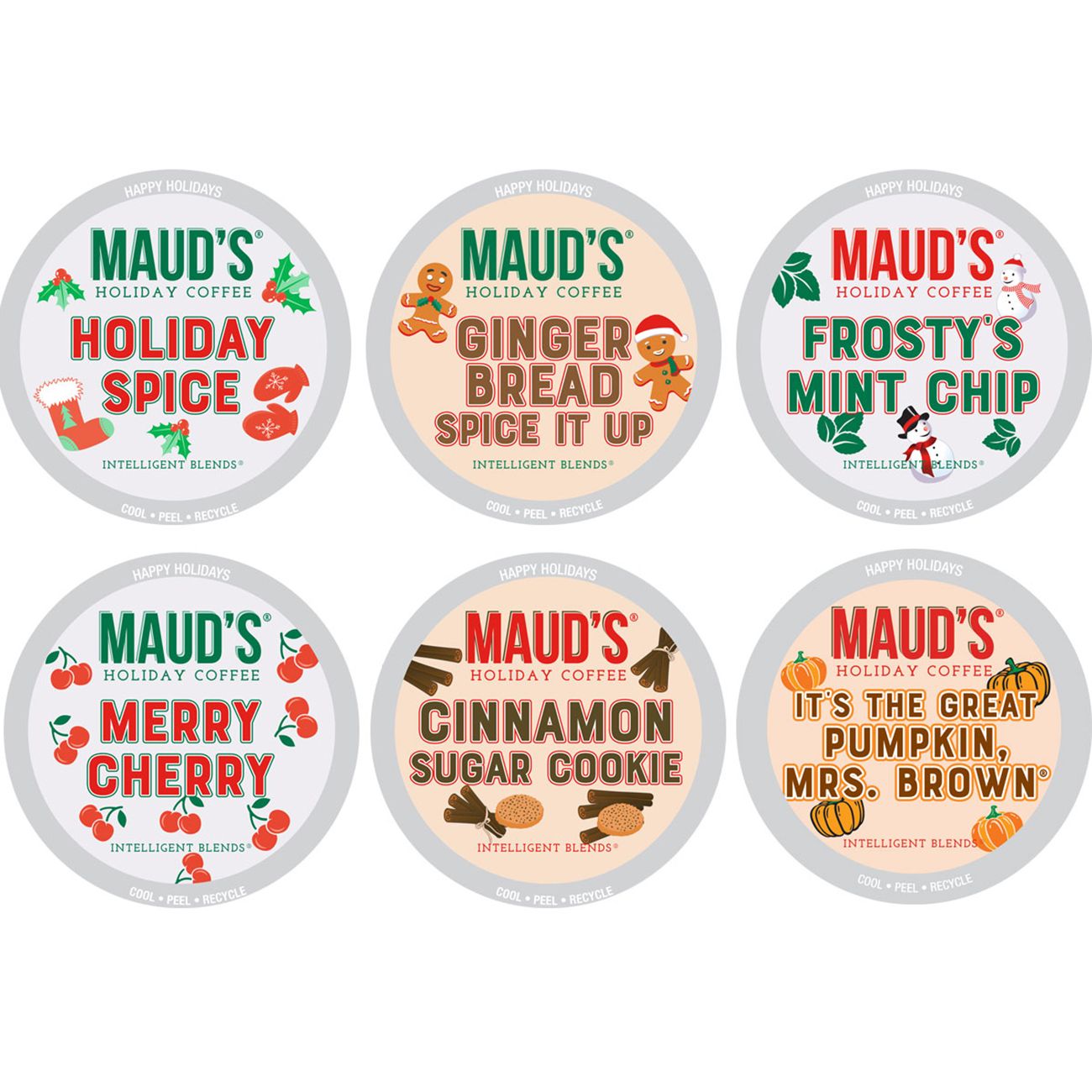 Maud's Winter Flavored Coffee Pods Holiday Variety Pack (6 Blends) - 42ct