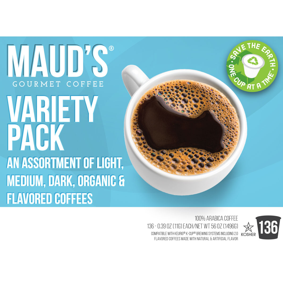 Maud's 12 Flavor Bulk Coffee Variety Pack (Variety Family Pack) - 136 Pods