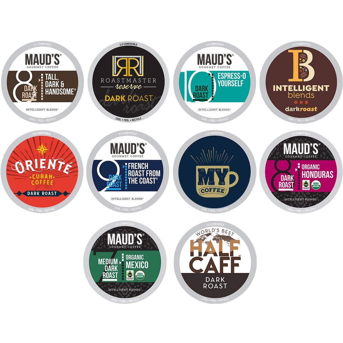 Gourmet Bold Roast Coffee Pods Variety Pack (10 Blends) - 50 Pods