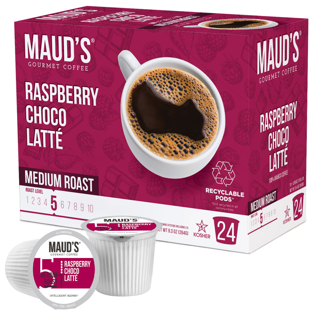Maud's Raspberry Chocolate Coffee Pods - 24ct