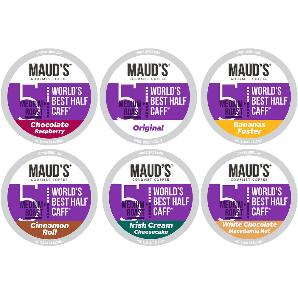 Maud's World's Best Half Caff Flavored Coffee Pods Variety Pack (6 Blends) - 48ct