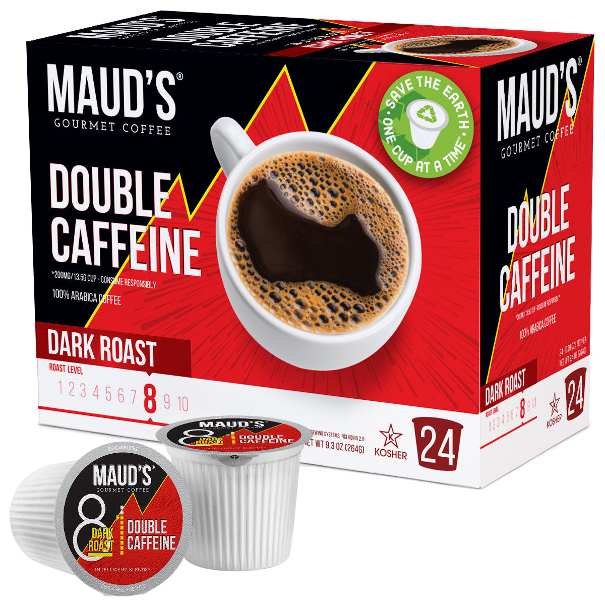 Maud's Double Caffeine Dark Roast Coffee Pods (2X Caffeine) - 24ct