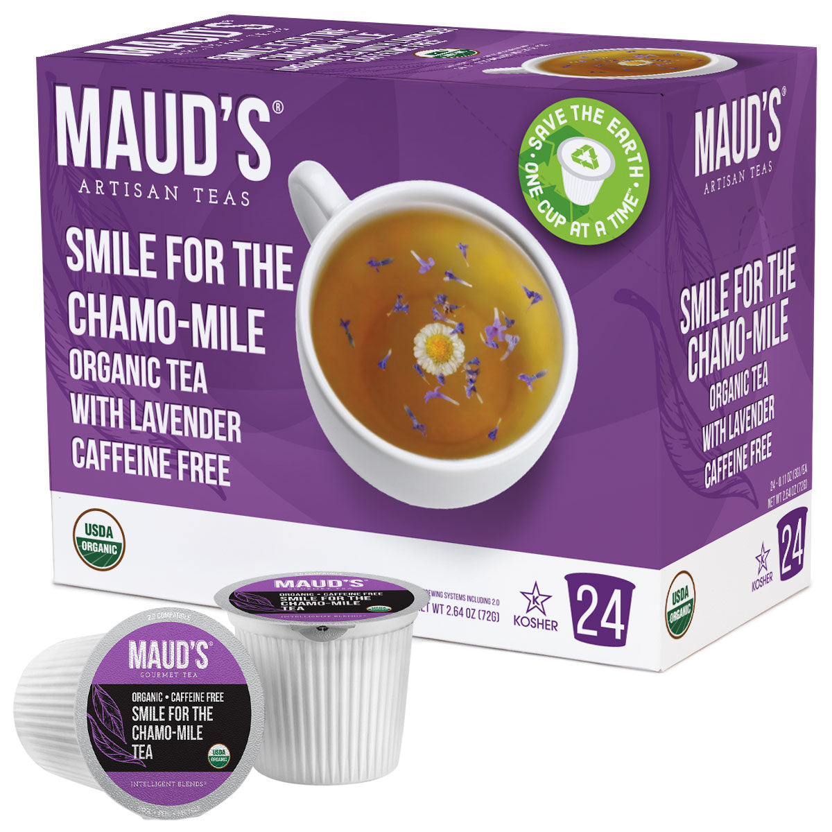 Maud's Organic Chamomile Lavender Tea Pods (Smile for the Chamo-mile) - 24ct