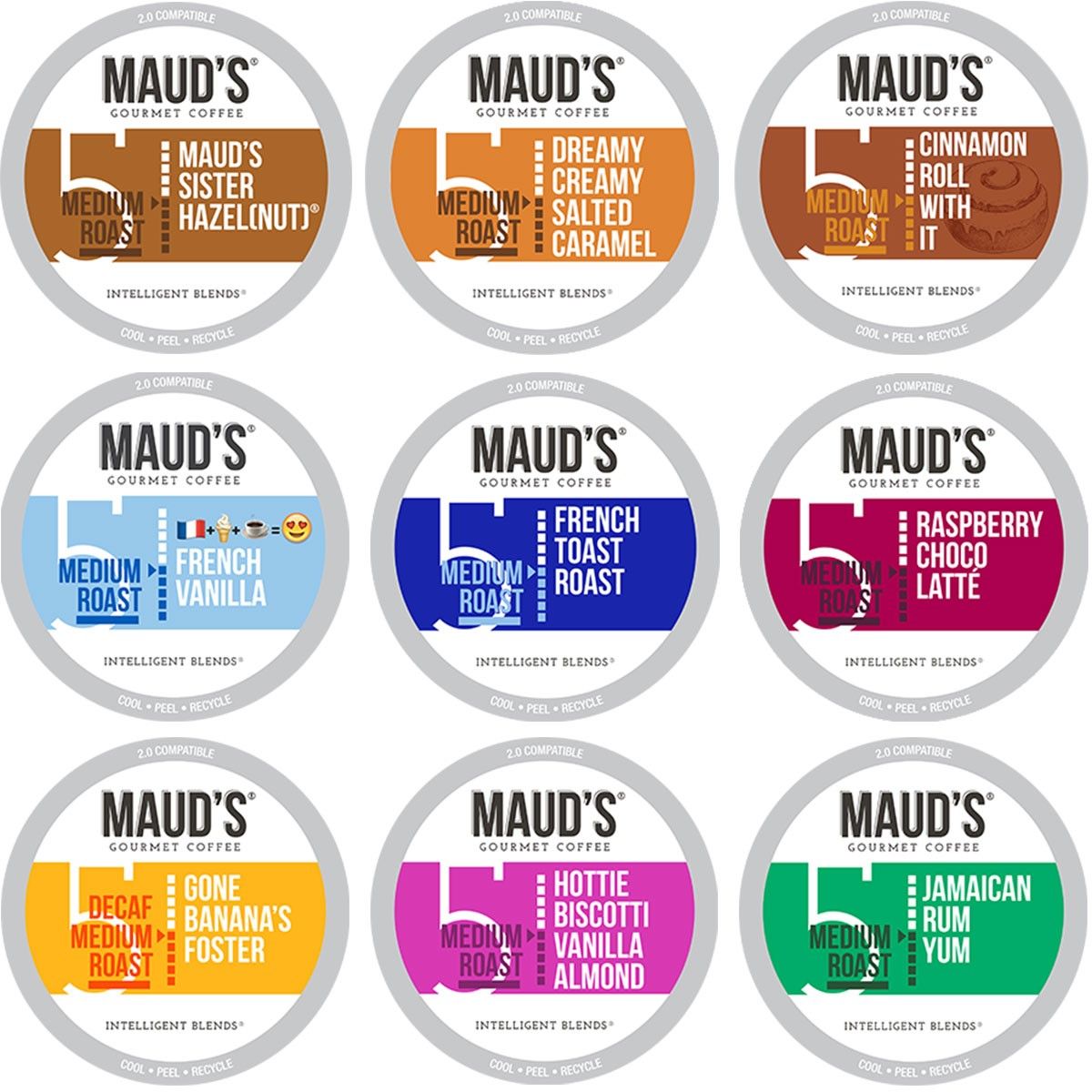 Maud's Flavored Coffee Variety Pack (9 Blends) - 40 Pods